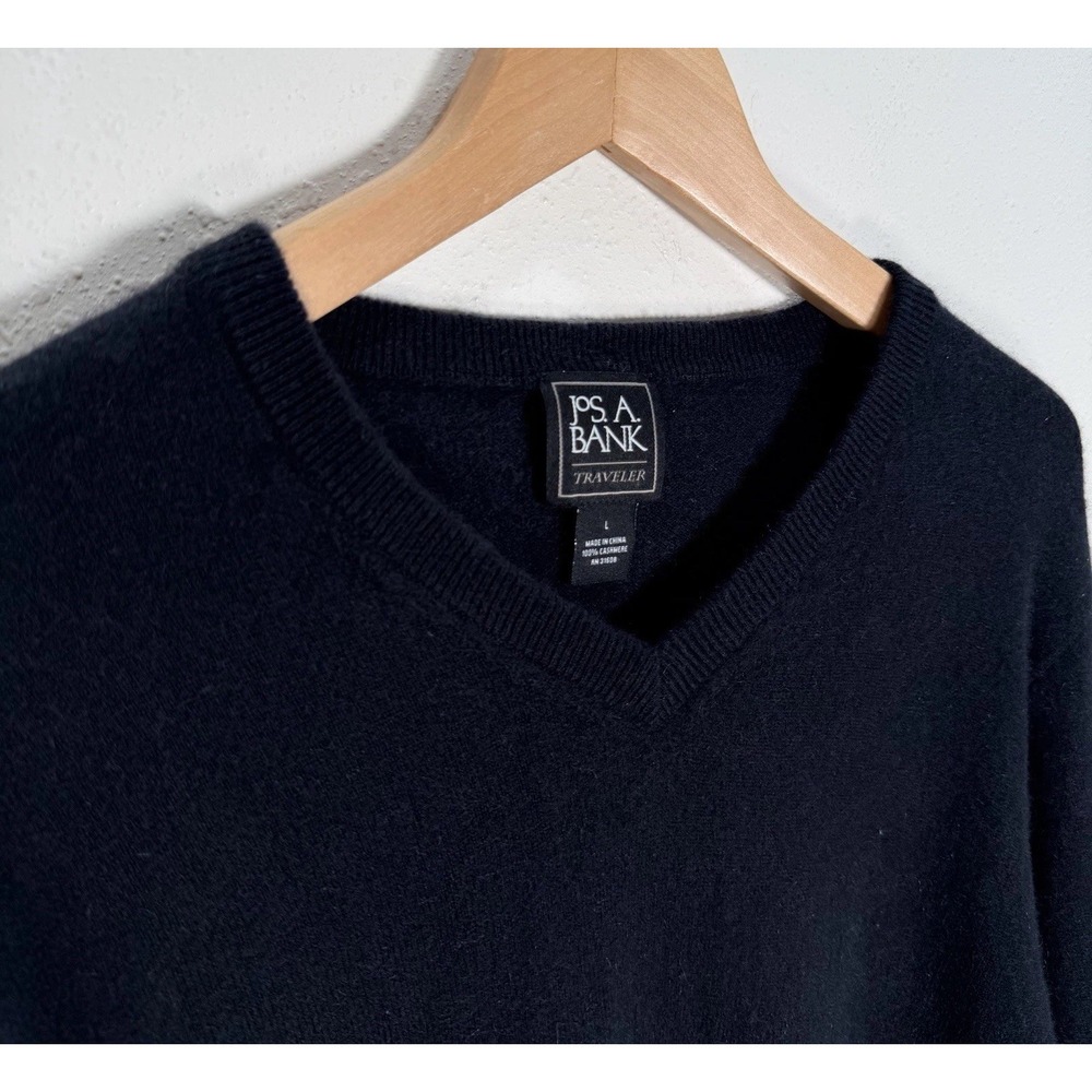 Jos A. Bank Sweater 100% Cashmere Mens Sz L Black V-neck Traveler Golf Luxury